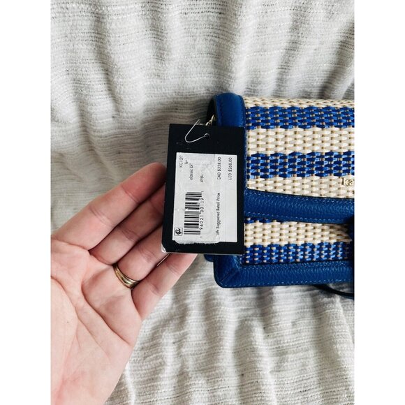 NWT kate spade new york Knott Leather Striped Woven Straw Crossbody Bag - Picture 3 of 7